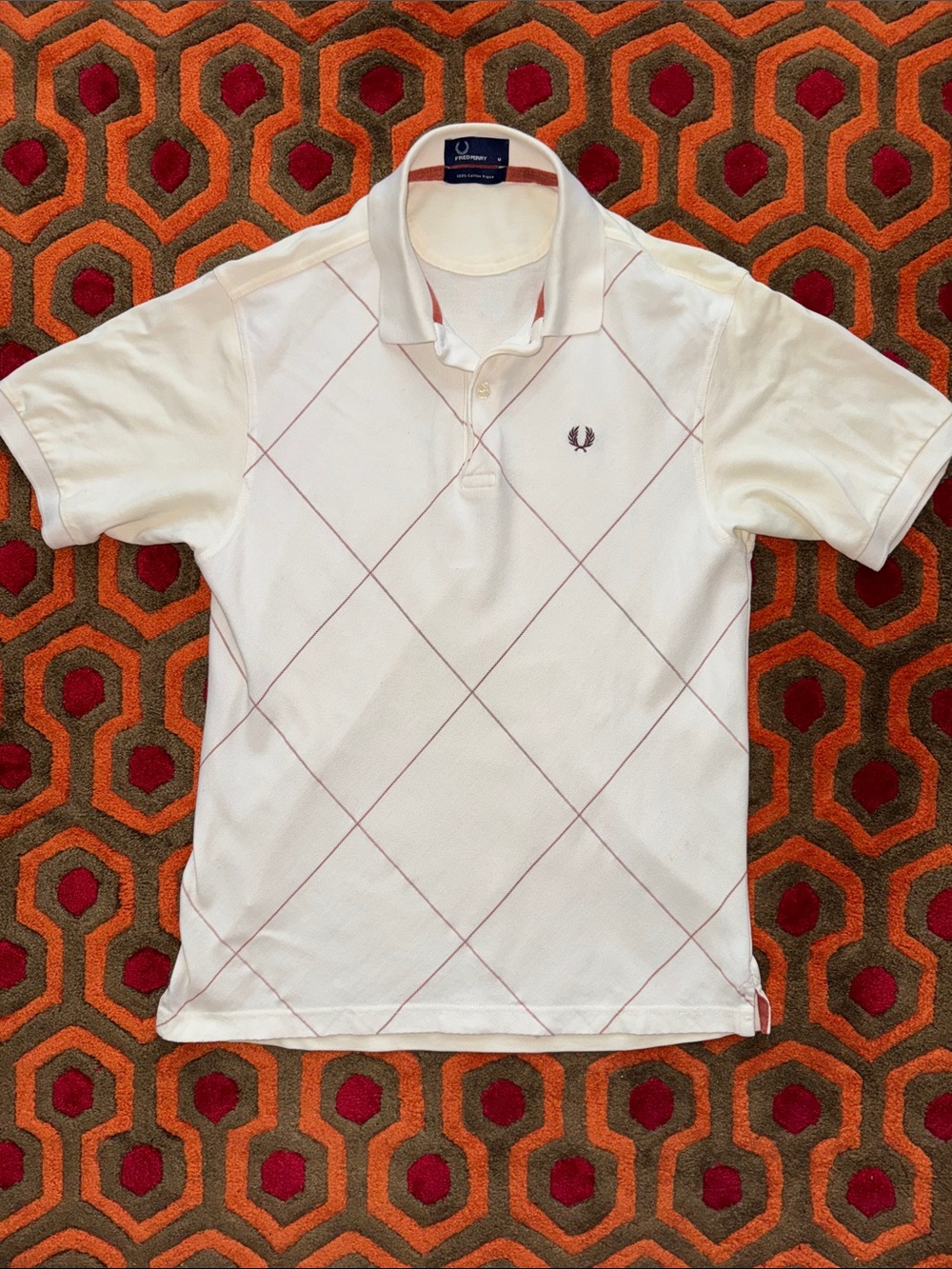 MAKE OFFER! Fred Perry White Polo Argyle diamond pattern Men's Med. shirt